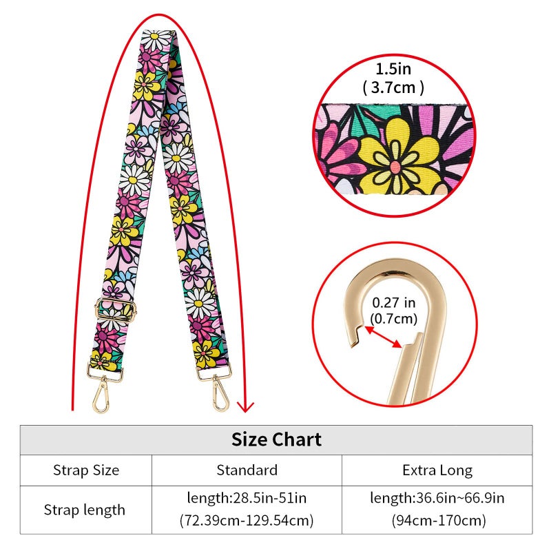 ZOOEASS Wide Shoulder Strap Adjustable Replacement Belt Guitar Style Crossbody Bag Handbag Strap Multicolor Canvas Straps(Wide:1.4in) (Flower5) - Image 5